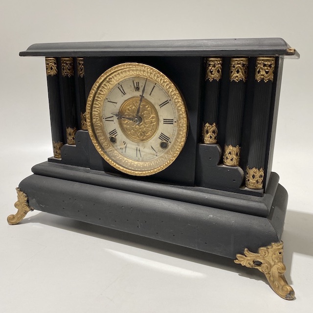 CLOCK, Mantel Clock - Black Gold Victorian